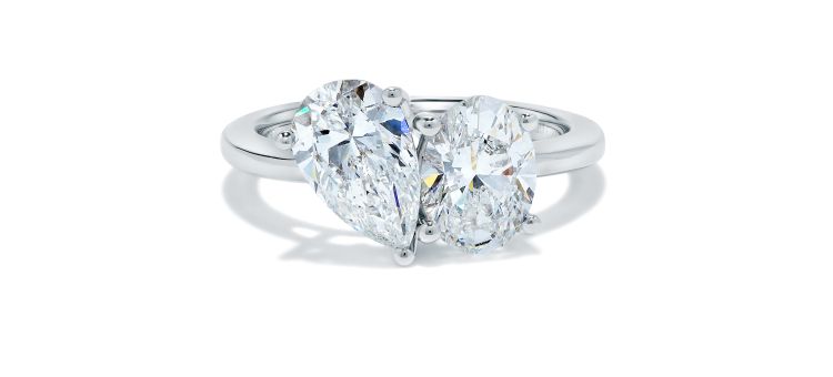 Effy one-of-a-kind, 14-karat white gold customized pear and oval shaped toi et moi ring. (Effy)