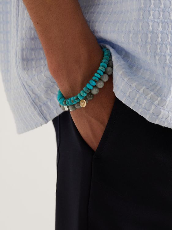 Sydney Evan small marquis eye gold, turquoise and diamond beaded bracelet. (Mr Porter)