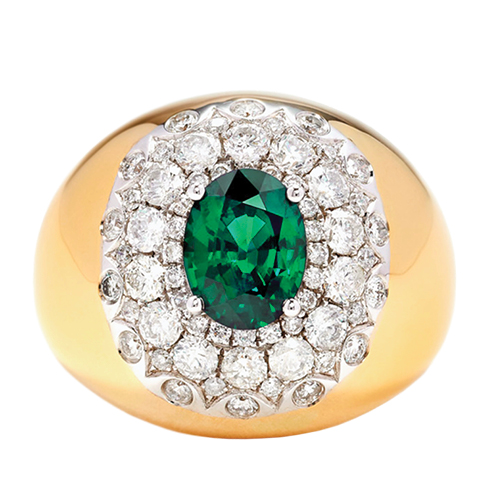 Yvonne
Léon Pompadour
signet ring with
an emerald
and diamonds image