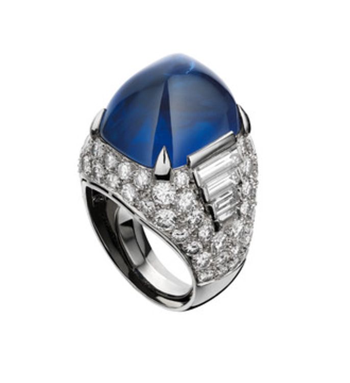 Trombino ring in platinum with sapphire and diamonds, 1971. (Bulgari Heritage Collection)
