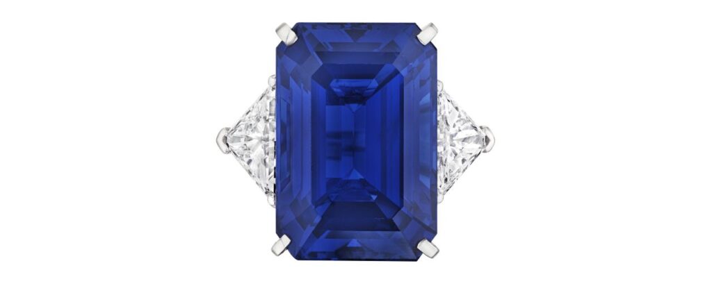 Emerald cut sapphire ring, Christies image