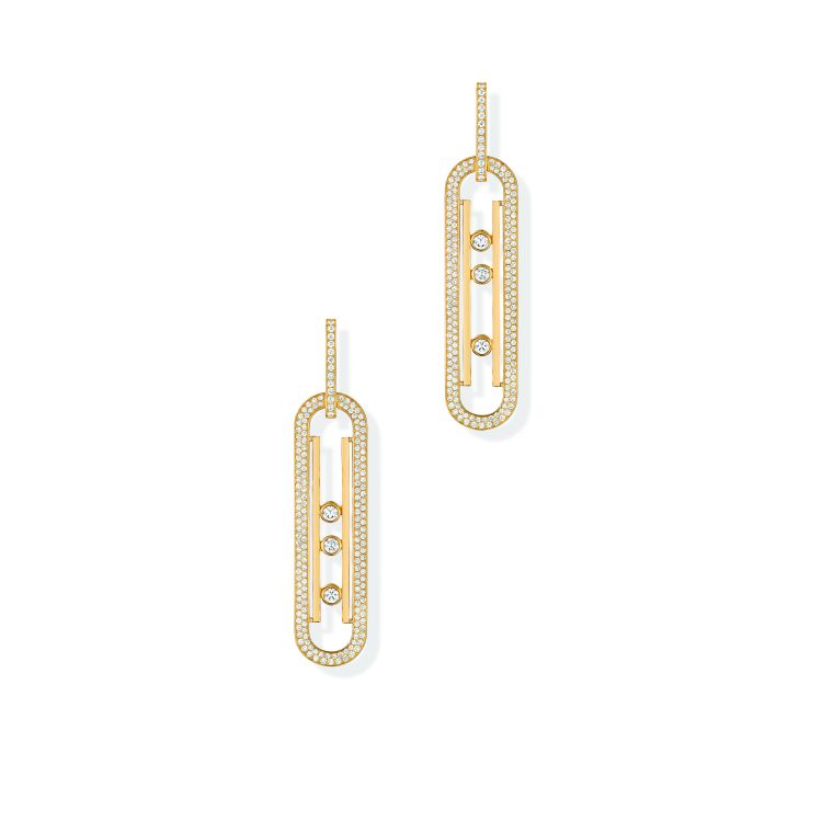 Messika Move 10th anniversary earrings in yellow gold and diamonds. (Messika)