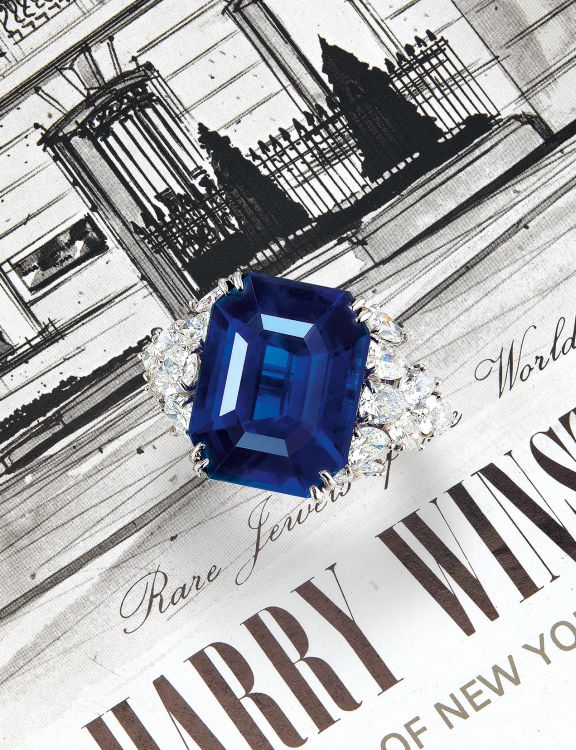 Harry Winston ring set with a 13.13-carat, unheated, Burmese Royal Blue sapphire and diamonds, sold at Phillips Hong Kong in May 2018. (Phillips)