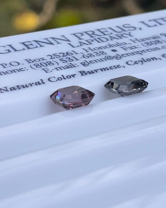 Custom-cut natural color Burmese spinels weighing 4.43 and 3.92 carats. (Glenn Preus)