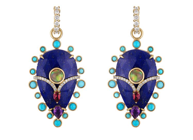 Eden Presley Rock earrings set with lapis lazuli, turquoise, pink tourmalines, amethysts, opals and diamonds. (Eden Presley)