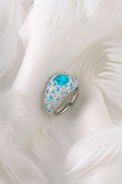 Doris Hangartner Paraiba tourmaline and diamond ring. (Leo Bieber)