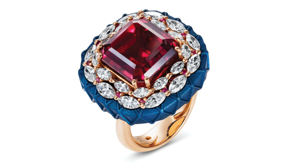 Image of Sarah Ho ring with a 17-carat ruby