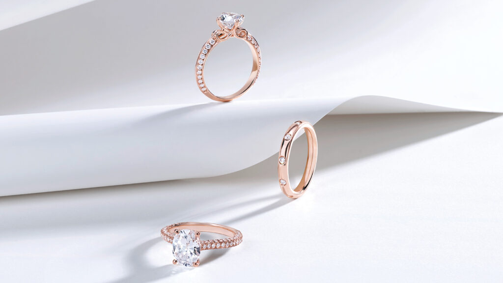 Image of commitment rings by Altr, set with synthetic diamonds