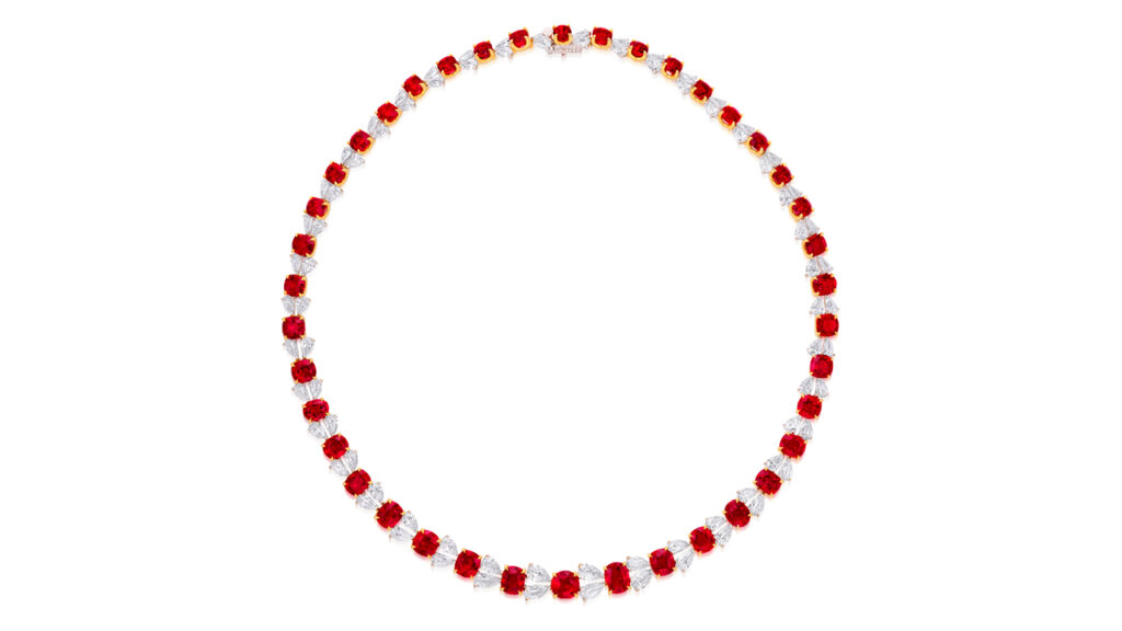 oval and circular-cut Burmese rubies necklace image