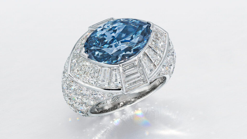 Cartier blue diamond at Christie’s ring