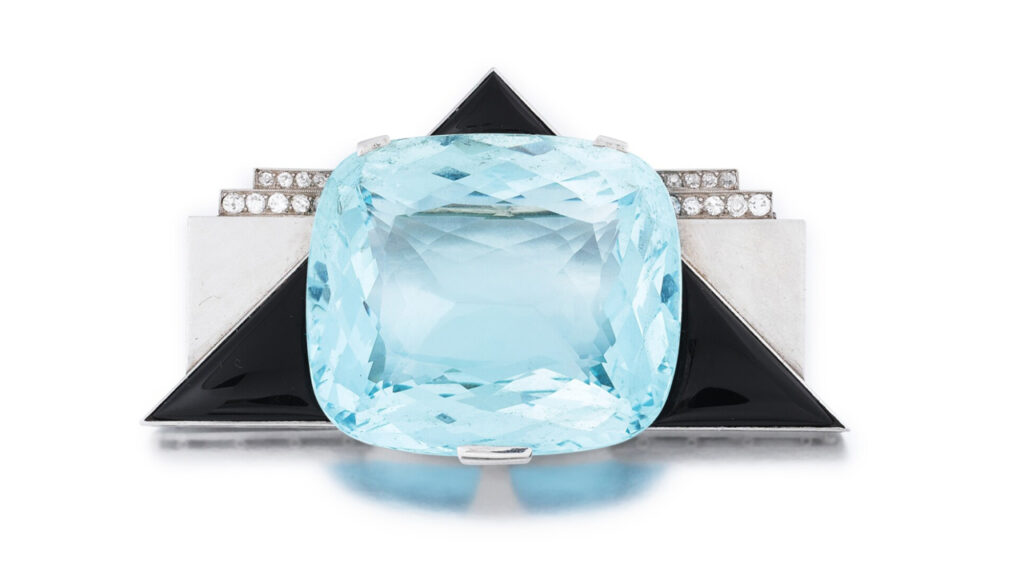 rectangular cushion-cut aquamarine brooch image