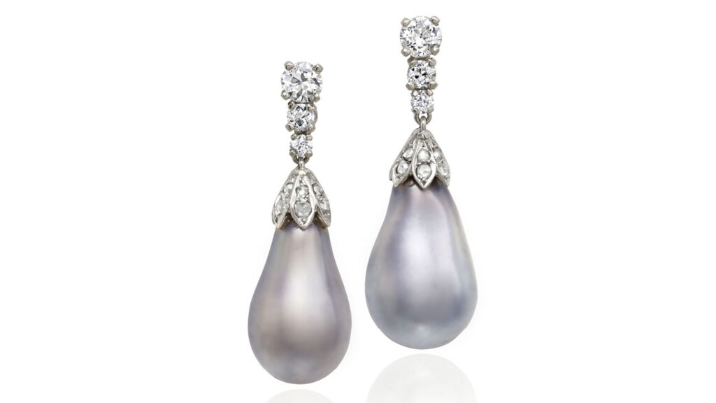 Pearl and diamond earrings from Bonhams image