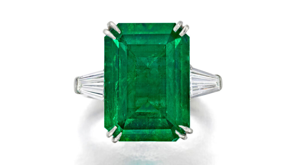 Colombian emerald and diamond ring from Bonhams image