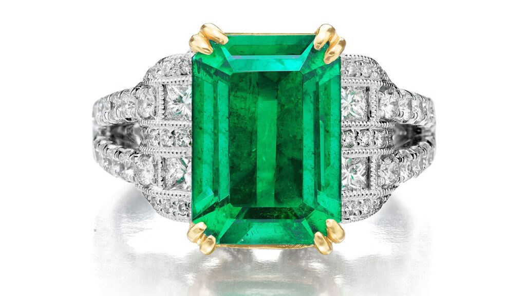Emerald and diamond ring at Phillips image
