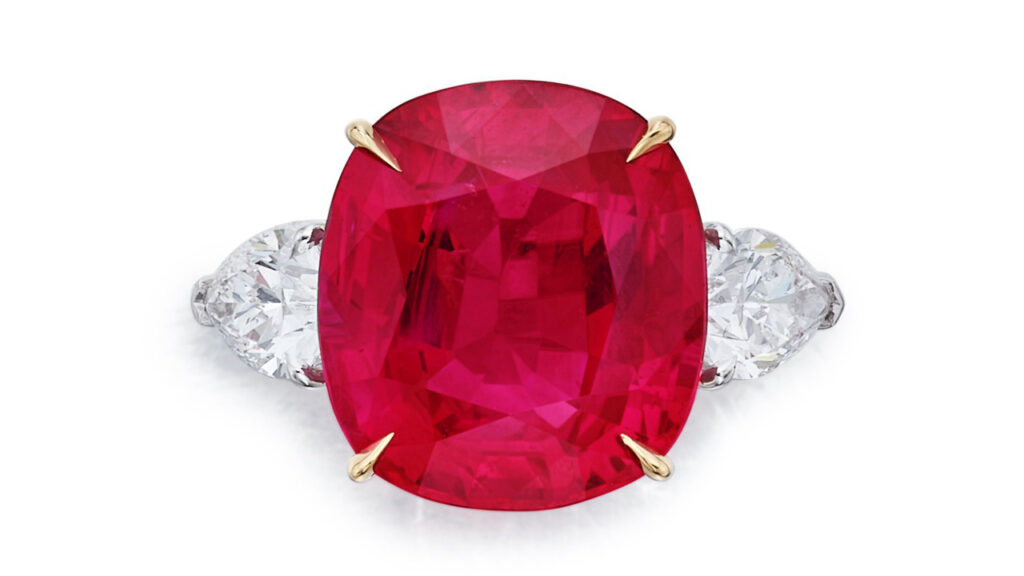 Cushion-cut Burmese ruby and diamonds ring image