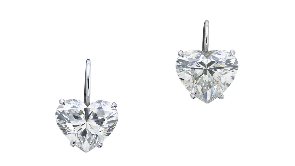 Pair of earrings contains two heart brilliant-cut diamonds from Christie's image