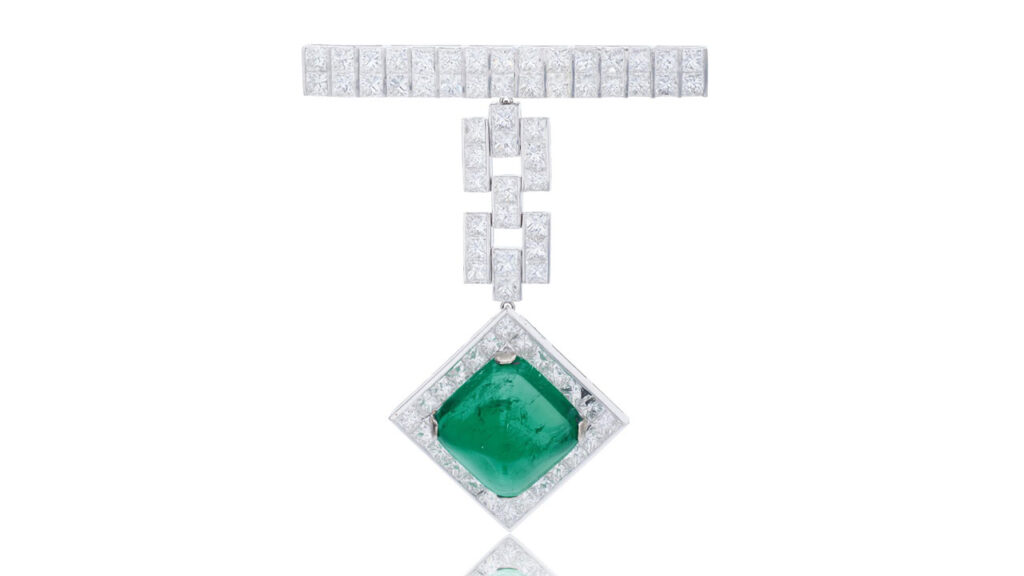 Emerald and diamond brooch at Sotheby’s image
