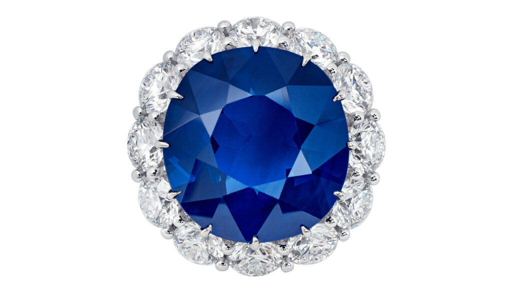 Cushion-shaped sapphire with a diamond surround ring image