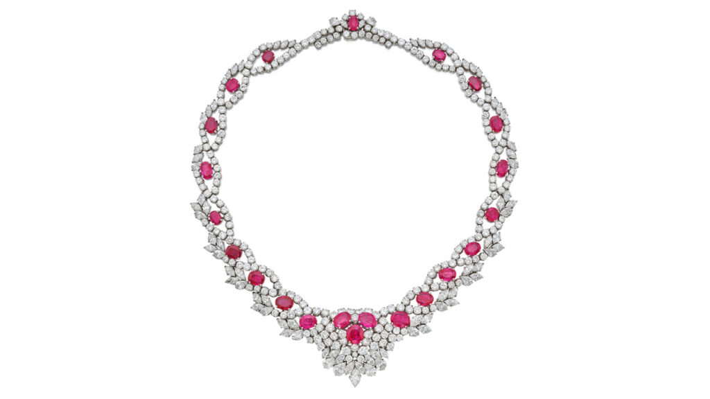 Necklace featuring 22 graduated oval-shaped Burmese rubies as well as diamonds at Sotheby's image