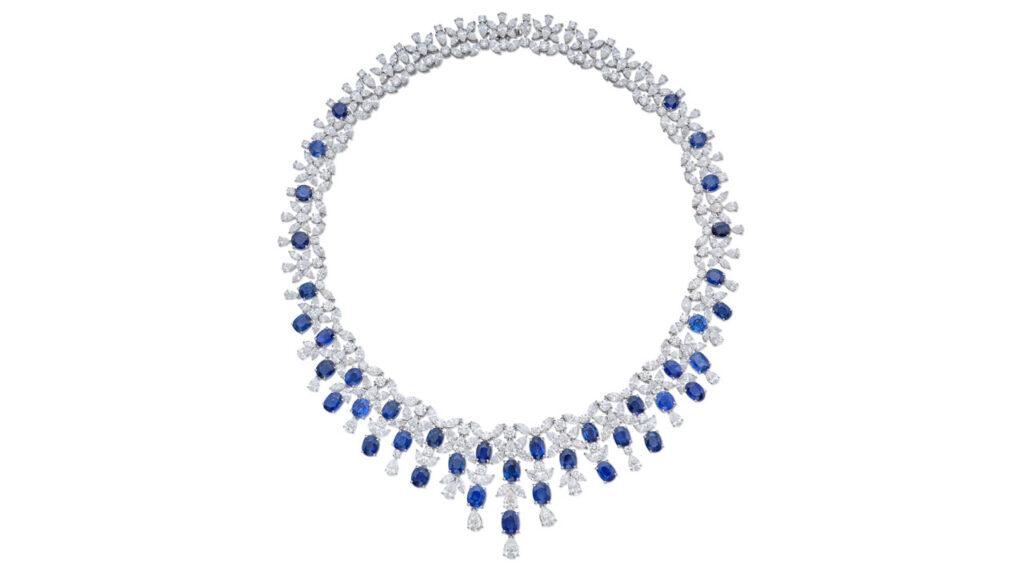 Fringe necklace with oval-shaped Burmese sapphires and marquise- and pear-shaped and round diamonds at Sotheby's image