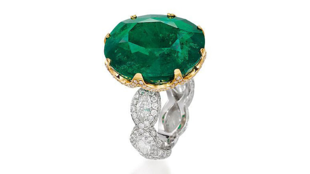 Oval-shaped Colombian emerald ring at Bonhams image