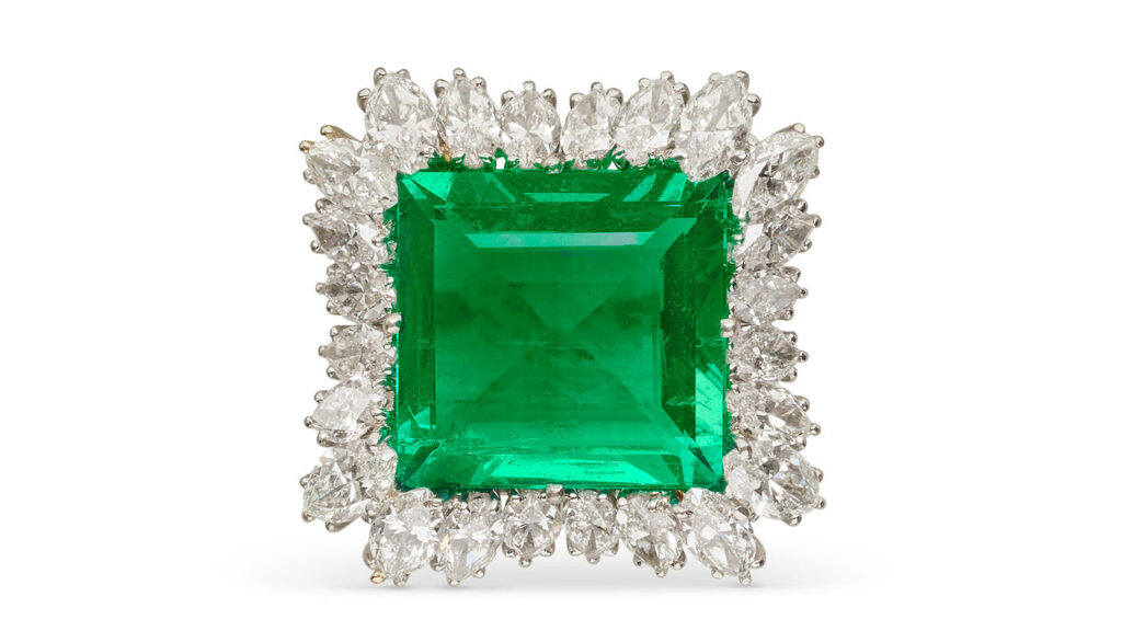 Colombian emerald and marquise diamonds ring at Christie's image