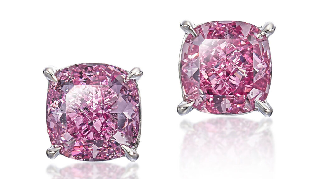 Earrings featuring cushion-shaped diamonds at Sotheby’s image