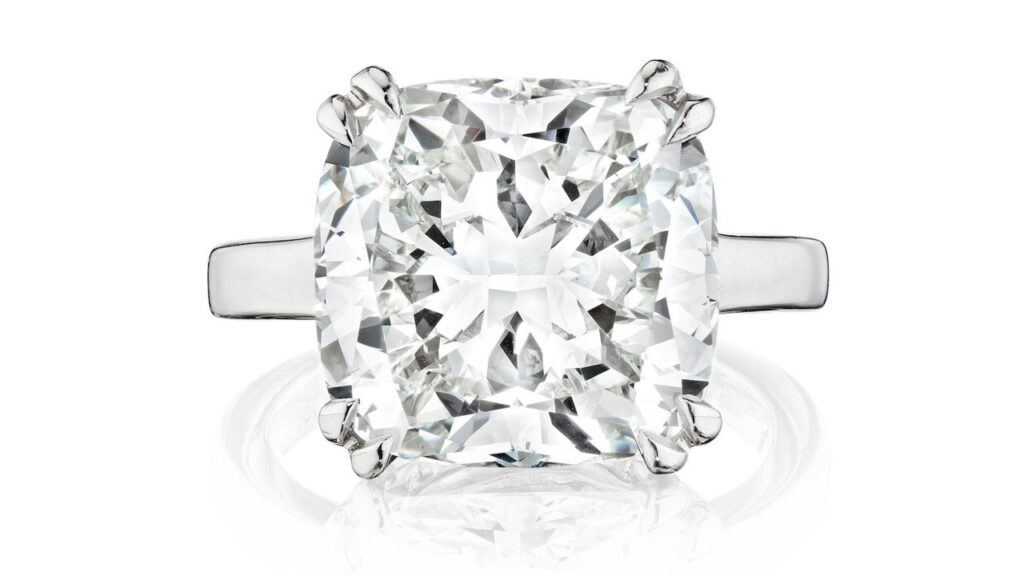 Cushion-cut diamond ring at Bonhams
