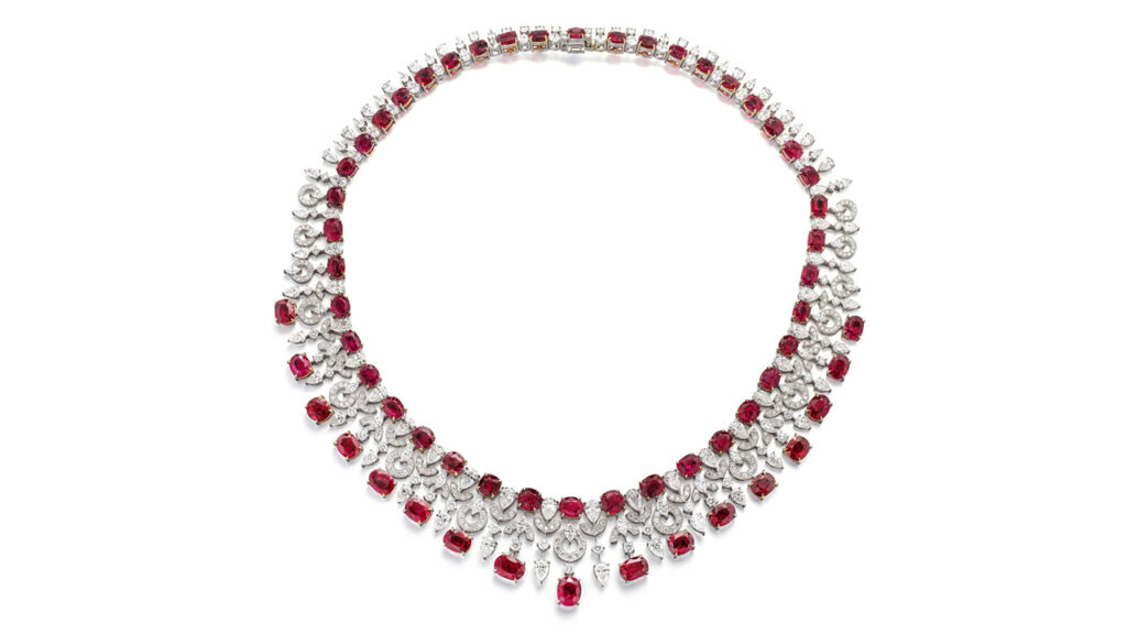 Cushion-shaped Burmese rubies and diamonds necklace at Sotheby's image