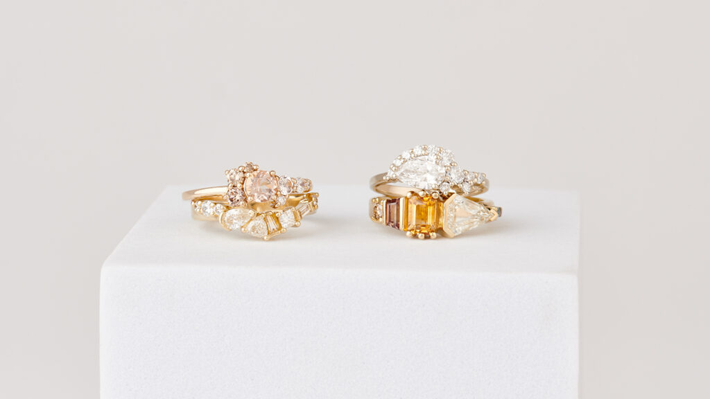 Two fancy-diamond rings from the Bario Neal Prismic collection on display image