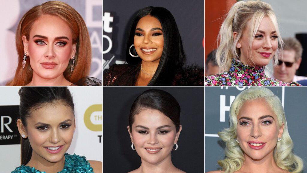 Photo gallery with headshots of Adele, Ashanti, Kaley Cuoco, Lady Gaga, Selena Gomez and Nina Dobrev