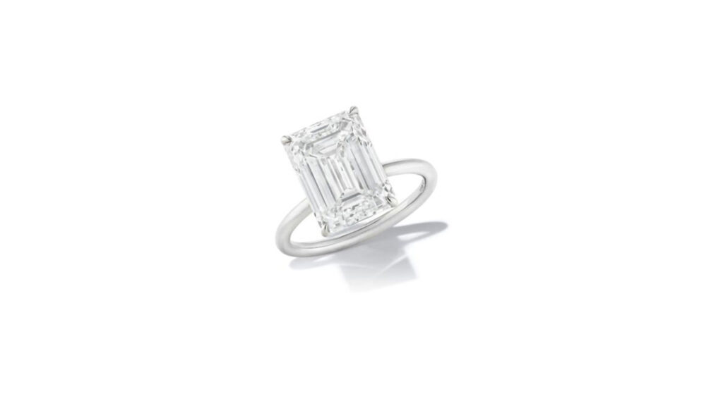 Ring set with emerald-cut D-flawless diamond at Christie’s image