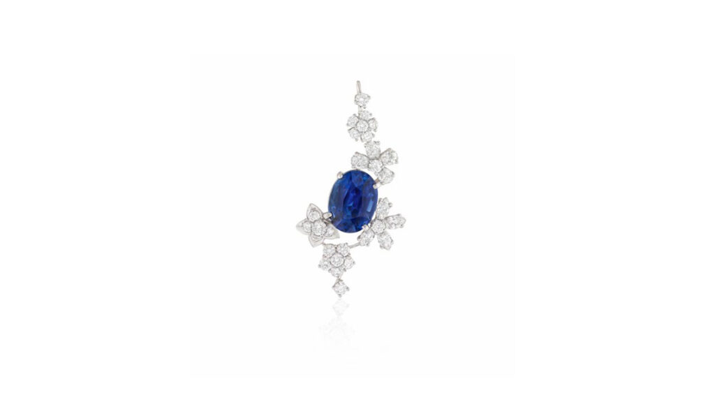 Pendant bearing an oval mixed-cut Ceylon sapphire with marquise, pear and round diamonds at Christie's image