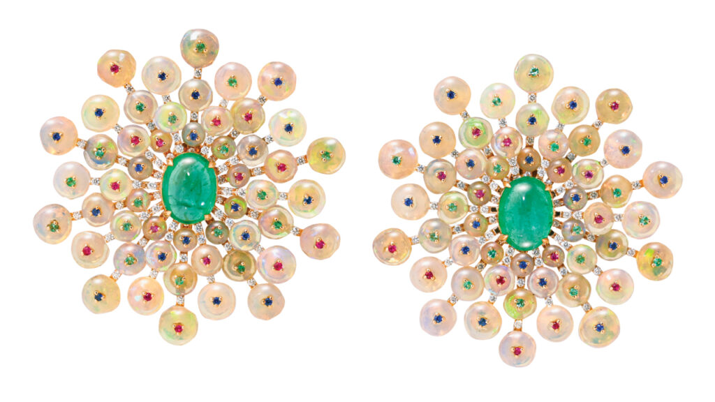 Sarah Ho earrings with opals, diamonds, sapphires, rubies and emeralds image