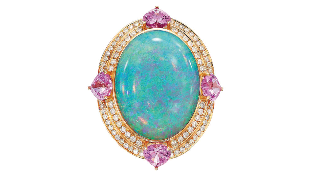 Fei Liu ring with opal, sapphires and diamonds in 18-karat rose gold image