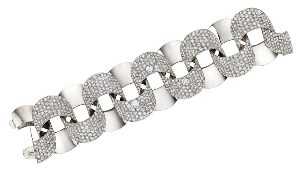 Suzanne Belperron platinum Tube bracelet with old-cut diamonds, which sold at Christie’s image