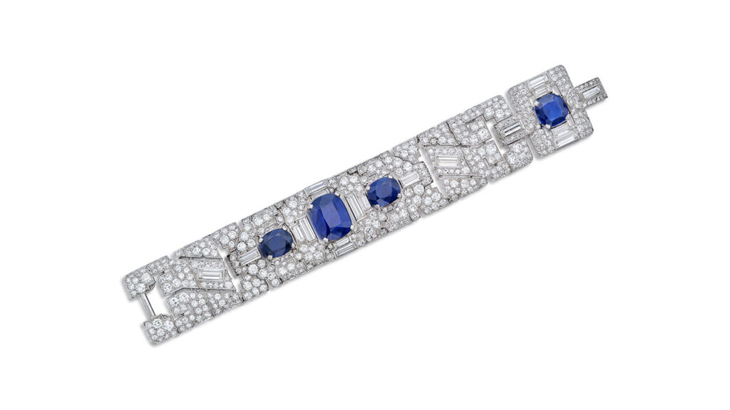 Cartier bracelet with cushion-cut sapphires as well as old European, single-cut and baguette diamonds at Sotheby's image