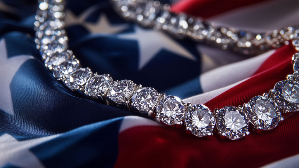 Necklace resting atop a US flag image