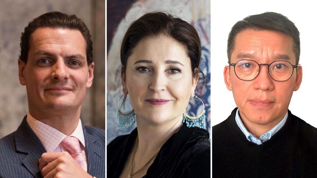Headshots of Graeme Thompson, Jessica Koers and Edmond Chan, from Sotheby's