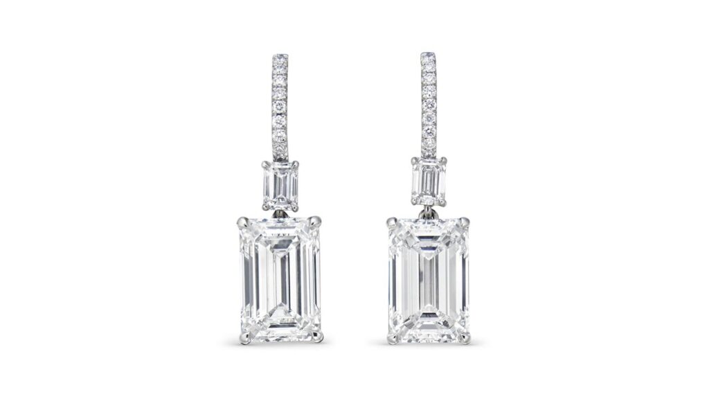 Earrings featuring emerald-cut diamonds at Christie's image