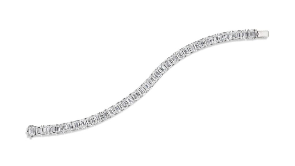 Bracelet featuring 34 emerald-cut, D-color diamonds at Christie's image