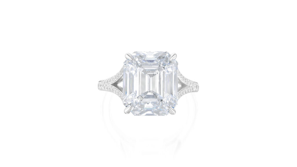 Emerald-cut, 10-carat, D-color, internally flawless diamond ring at Phillips image
