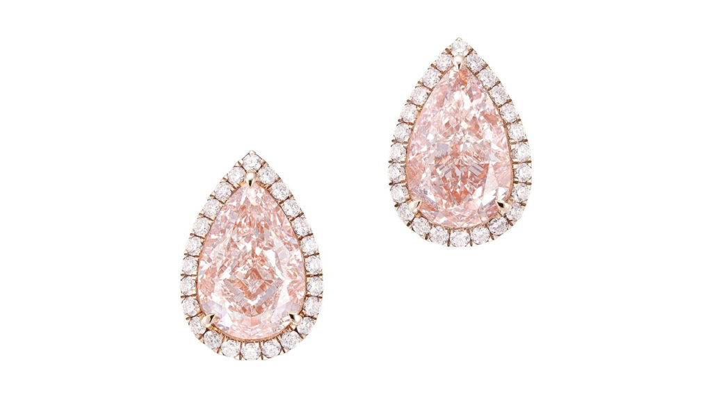 Pair of very-light-pink diamond earrings at Phillips image