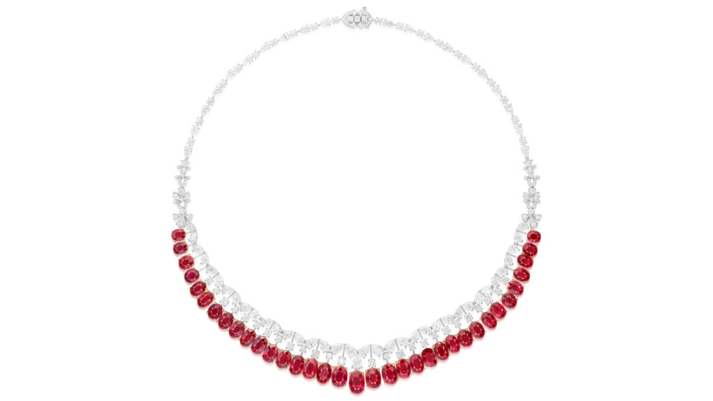 Necklace featuring a fringe of 35 graduated oval and cushion-shaped Burmese rubies at Phillips image