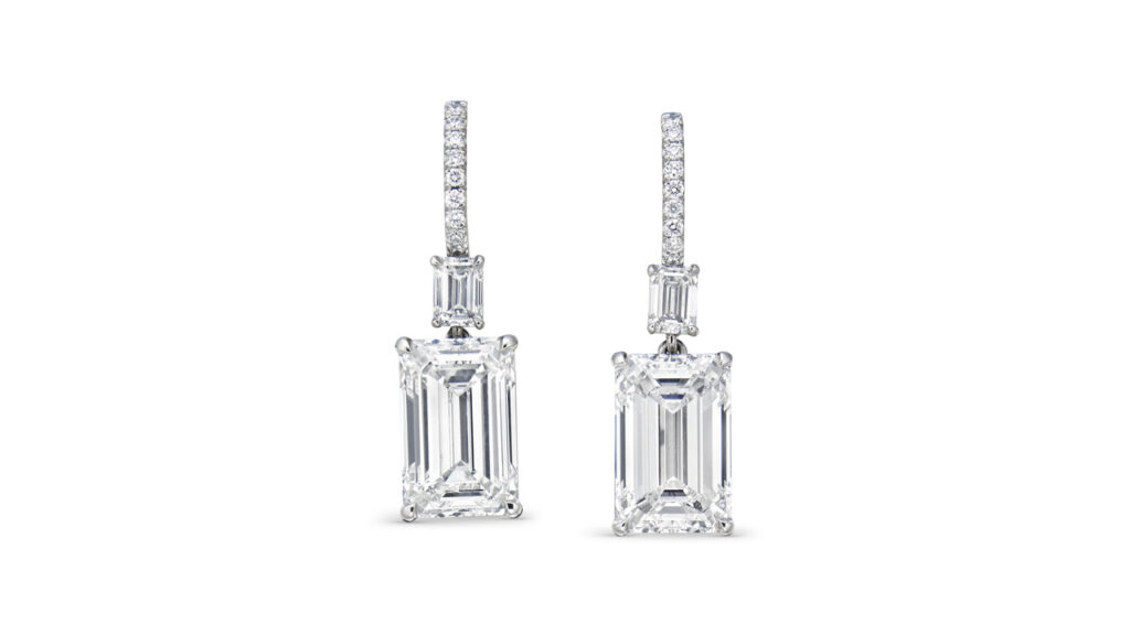 Emerald-cut diamond earrings at Christie's image