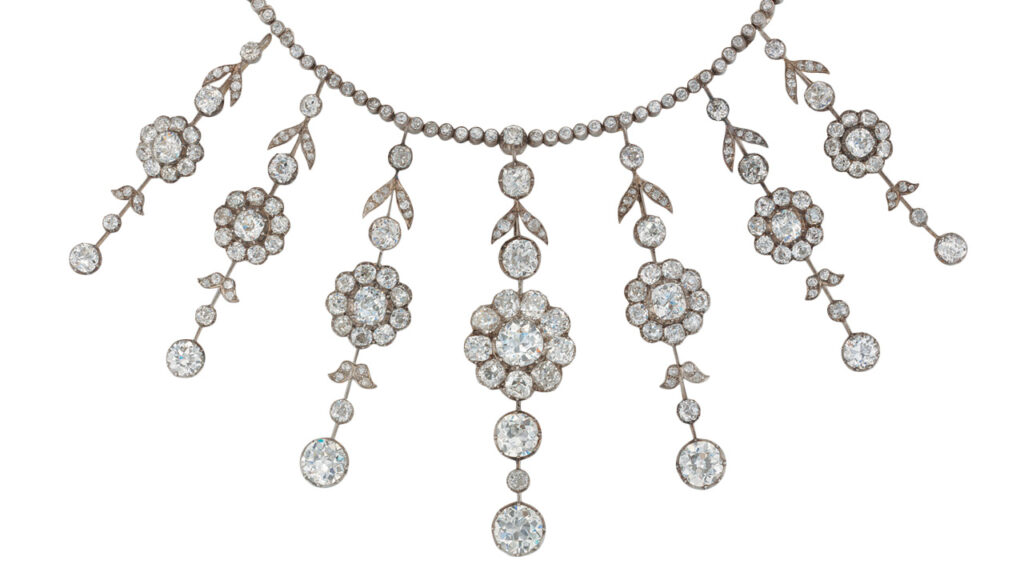 Necklace made from transformable elements of the Poltimore tiara at Christie’s