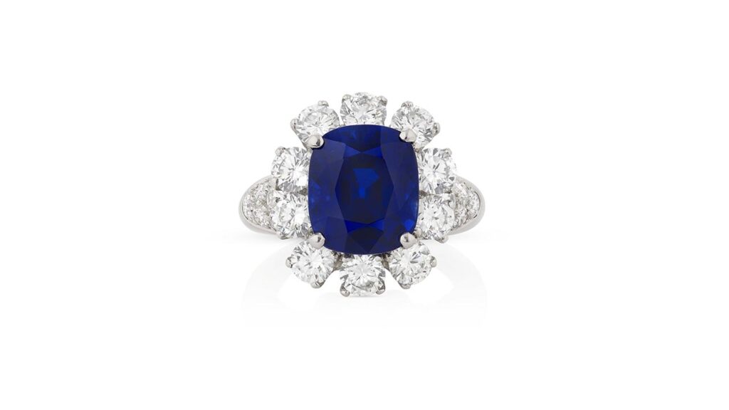 Van Cleef & Arpels ring featuring a Kashmir sapphire within a diamond surround at Phillips image