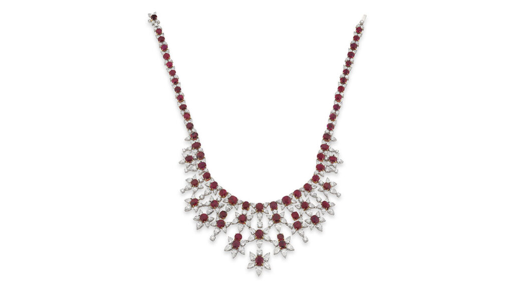 Fringe necklace featuring Burmese rubies and diamonds at Phillips image