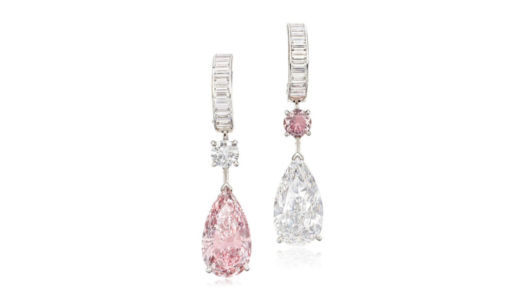 Cartier pink and white diamond earrings at Sotheby's image