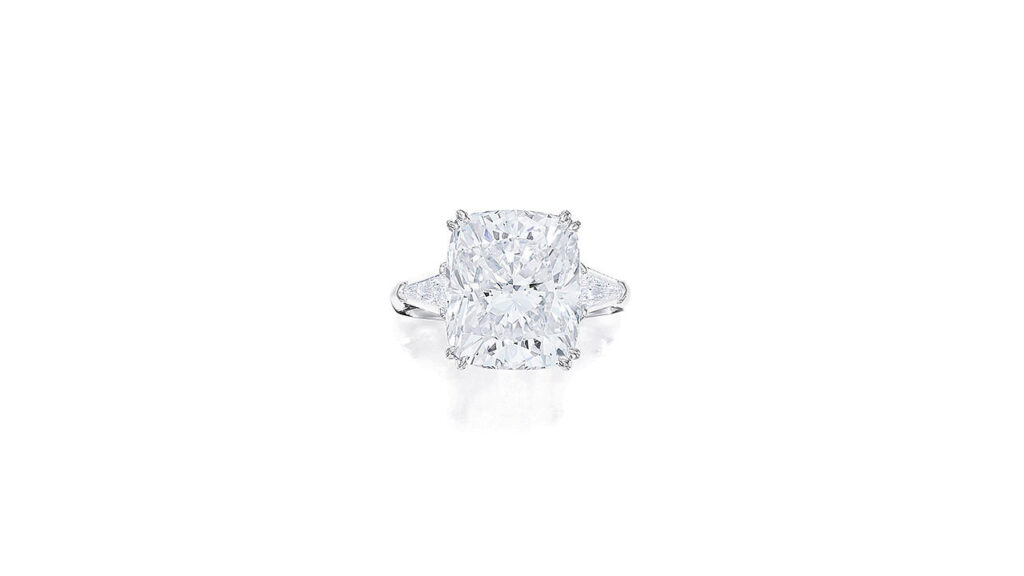 Ronald Abram cushion-shaped diamond ring at Bonhams image